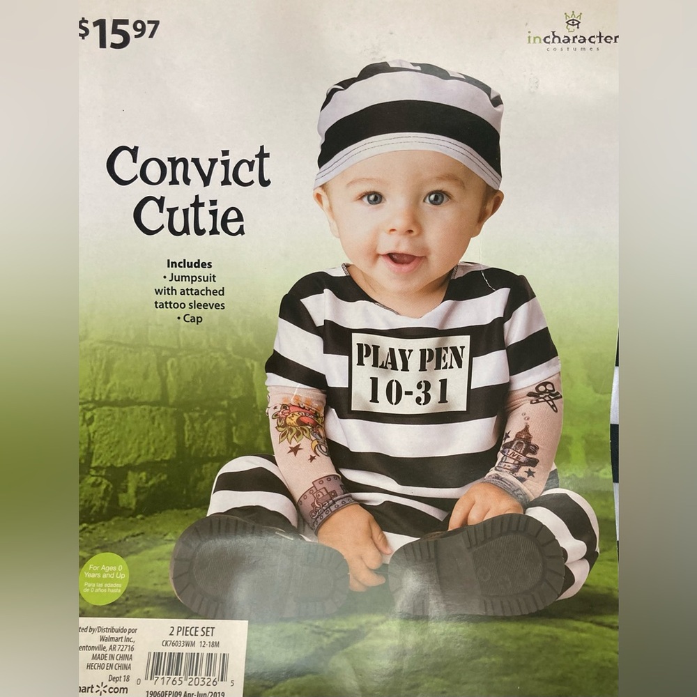 CONVICT CUTIE BABY 12-18 Months Costume Toddler Halloween Prisoner Inmate NEW